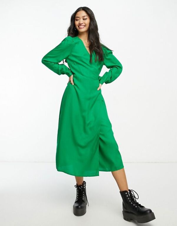 【送料無料】 ワイエーエス レディース ワンピース トップス Y.A.S Krizza midi wrap dress in green Jolly green