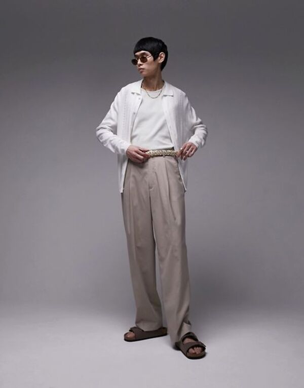  トップマン メンズ ポロシャツ トップス Topman knit button through shirt with pointelle in white White