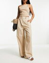  ヴィラ レディース カジュアルパンツ ボトムス Vila linen touch button tab wide leg pants in beige BEIGE