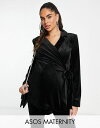 【送料無料】 エイソス レディース ジャケット・ブルゾン ブレザー アウター ASOS DESIGN Maternity velvet suit blazer with side wrap belt in black Black