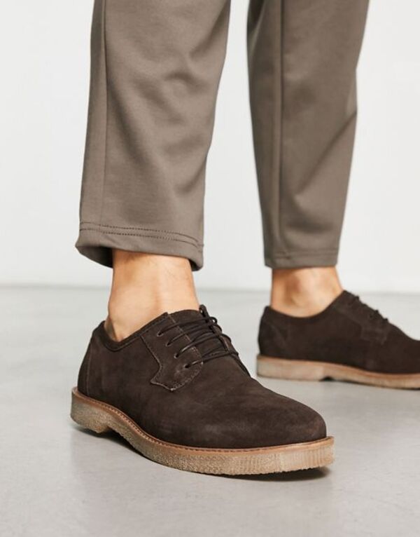 【送料無料】 エイソス メンズ オックスフォード シューズ ASOS DESIGN derby lace up shoes in brown suede with faux crepe sole Chocolate