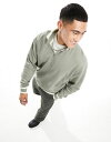 エイソス 【送料無料】 エイソス メンズ パーカー・スウェット アウター ASOS DESIGN oversized half zip sweatshirt with tipping in green Vetiver