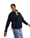 エイソス 【送料無料】 エイソス メンズ パーカー・スウェット アウター ASOS DESIGN oversized half snap sweatshirt in black polar fleece Black