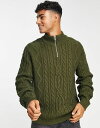 yz GC\X Y J[fBK AE^[ ASOS DESIGN cable knit half zip sweater in khaki Khaki
