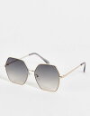 【送料無料】 ジーパーズ ピーパーズ レディース サングラス・アイウェア アクセサリー Jeepers Peepers oversized hex sunglasses in black with ombre lens GOLD/BLUE GRAD