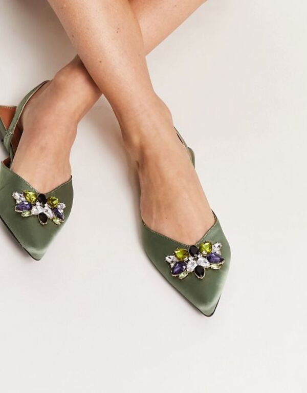 【送料無料】 エイソス レディース パンプス シューズ ASOS DESIGN Lyrical embellished slingback ballet flat in green Green