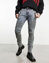 エイソス 【送料無料】 エイソス メンズ デニムパンツ ジーンズ ボトムス ASOS DESIGN skinny jeans with moto detail in blue Mid wash blue