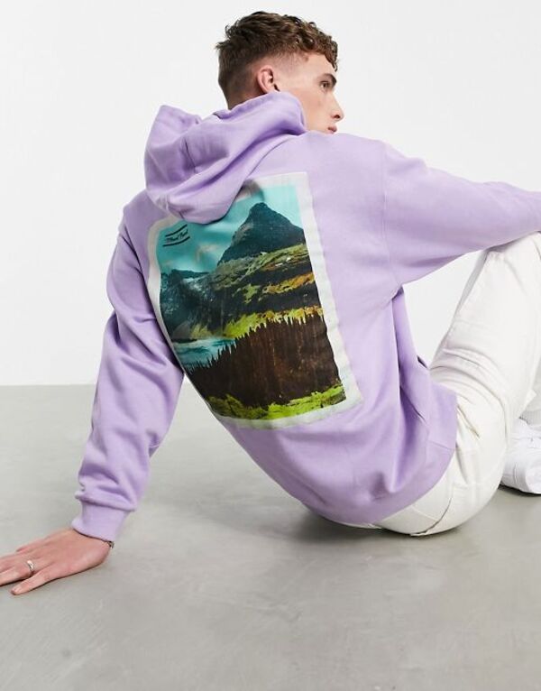 エイソス 【送料無料】 エイソス メンズ パーカー・スウェット フーディー アウター ASOS DESIGN oversized hoodie in lilac with scenery back print Viola