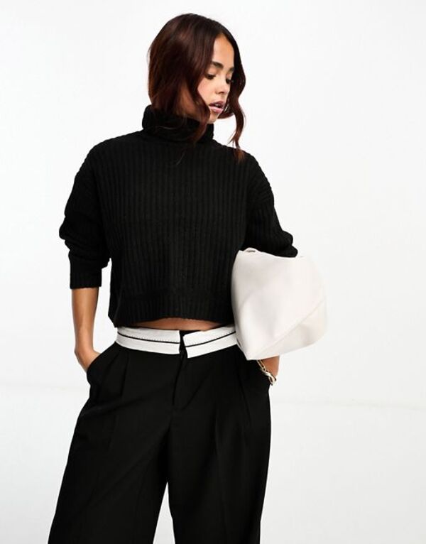 yz GC\X fB[X jbgEZ[^[ AE^[ ASOS DESIGN boxy sweater in rib with roll neck in black Black