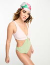 yz F[_ fB[X ㉺Zbg  Vero Moda crinkle cut out swimsuit in lilac and sage green SAGE