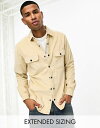 【送料無料】 エイソス メンズ シャツ トップス ASOS DESIGN cord overshirt with snaps in stone STONE