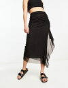 リバーアイランド 【送料無料】 リバーアイランド レディース スカート ボトムス River Island mesh ruched midi skirt in black Black