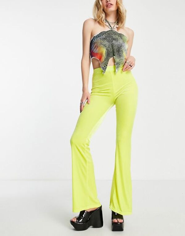 yz R[W fB[X MX {gX COLLUSION velvet legging flare in neon yellow - part of a set Bright Yellow