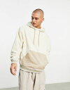 エイソス 【送料無料】 エイソス メンズ パーカー・スウェット アウター ASOS DESIGN oversized hoodie in beige micro borg with contrast pocket BEIGE