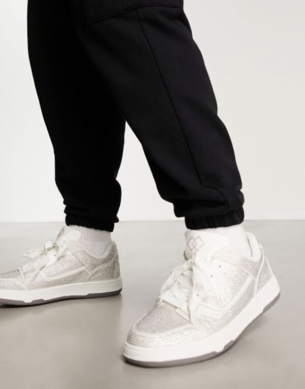 【送料無料】 エイソス メンズ スニーカー シューズ ASOS DESIGN diamante sneakers in white WHITE