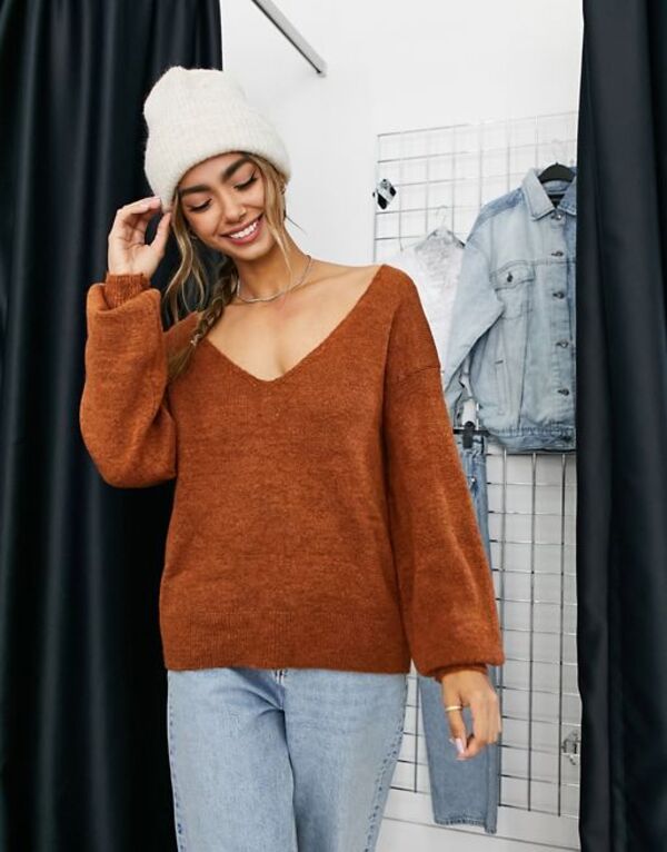 【送料無料】 ワイエーエス レディース ニット・セーター アウター Y.A.S Emmy deep v-neck soft knit sweater in rust Rust