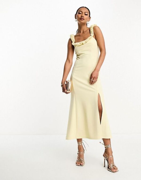 【送料無料】 エイソス レディース ワンピース トップス ASOS DESIGN scrunch neck soft textured a-line midi dress in pastel lemon LEMON