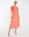 【送料無料】 ワイエーエス レディース ワンピース トップス Y.A.S Bridesmaid puff sleeve wrap front midi dress in bright orange B..