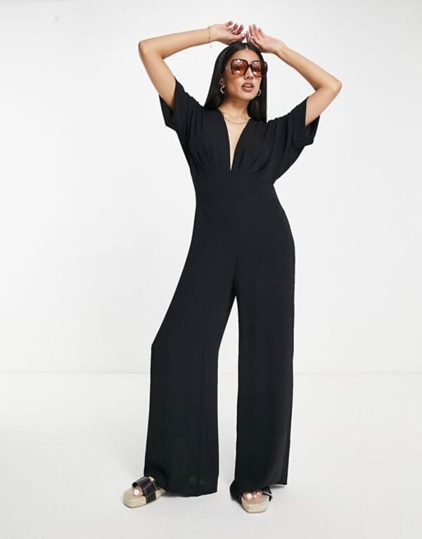 【送料無料】 エイソス レディース ワンピース トップス ASOS DESIGN kimono sleeve culotte jumpsuit in black Black