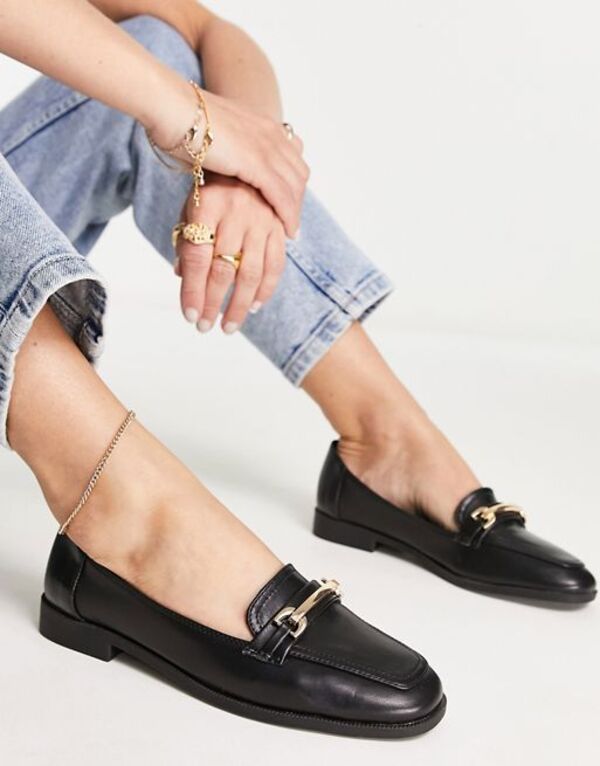 【送料無料】 エイソス レディース スリッポン・ローファー シューズ ASOS DESIGN Verity loafer flat shoes with trim in black Black