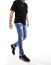 エイソス 【送料無料】 エイソス メンズ デニムパンツ ジーンズ ボトムス ASOS DESIGN skinny jeans with rips in mid wash blue Mid wash blue