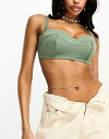 yz GC\X fB[X gbv̂  ASOS DESIGN Fuller Bust seam detail hidden underwire crop bikini top in khaki Khaki