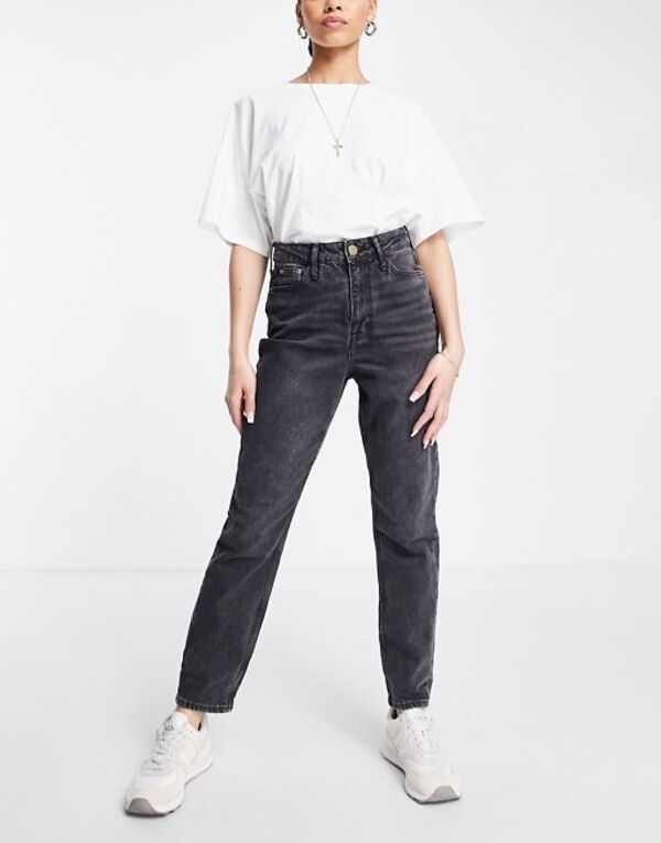 【送料無料】 リバーアイランド レディース デニムパンツ ジーンズ ボトムス River Island high rise mom jeans in black Black