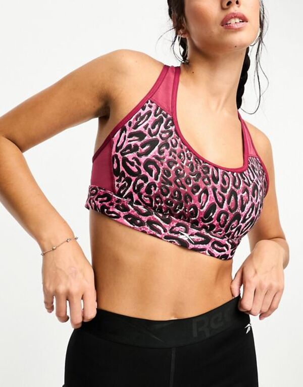 【送料無料】 リーボック レディース ブラジャー アンダーウェア Reebok Lux Racer leopard print sports bra in pink - part of a set Punch Berry