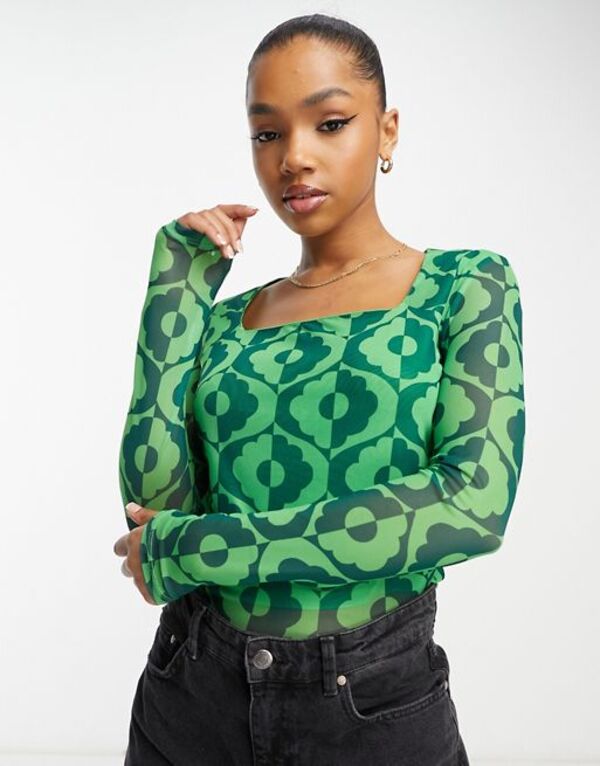 【送料無料】 ワイエーエス レディース シャツ トップス Y.A.S Krizza long sleeve top in green print green