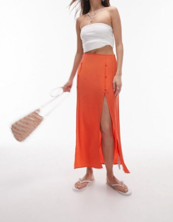  トップショップ レディース スカート ボトムス Topshop button split midi skirt in orange ORANGE