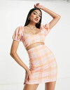  エイソス レディース ワンピース トップス ASOS DESIGN puff sleeve cut out mini dress in check print Pink check