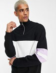 【送料無料】 エイソス メンズ パーカー・スウェット アウター ASOS DESIGN oversized color block half zip sweatshirt in black and white Multi