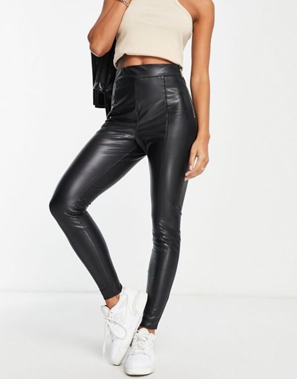 yz o[ACh fB[X MX {gX River Island faux leather zip detail skinny pant leggings in black Black