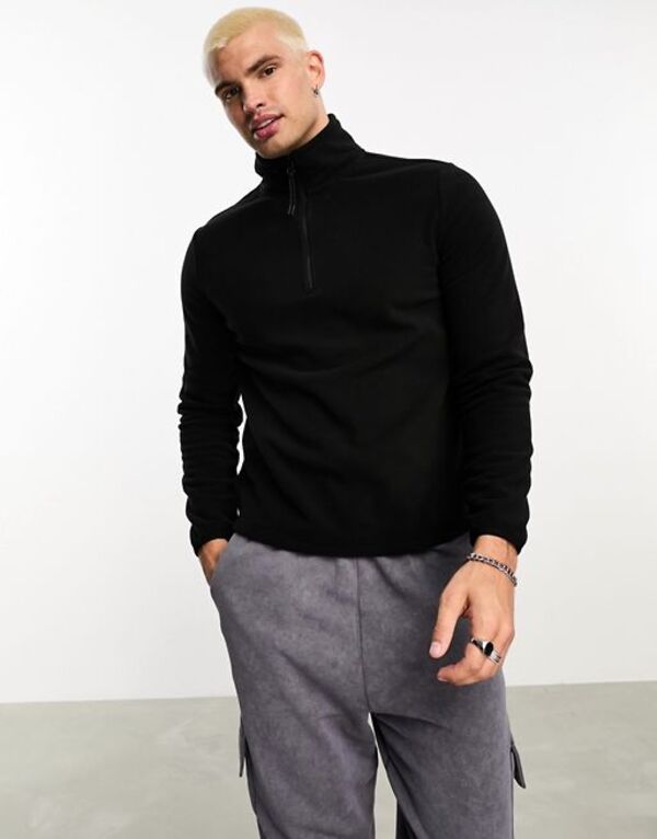 【送料無料】 エイソス メンズ パーカー・スウェット アウター ASOS DESIGN half zip polar fleece sweatshirt in black Black