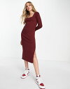  エイソス レディース ワンピース トップス ASOS DESIGN knitted midi dress with square neck in dark red Dark Red