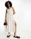 【送料無料】 エイソス レディース ワンピース トップス ASOS DESIGN bow bust shirred waist midi sundress in brown polka dot Brown polka dot