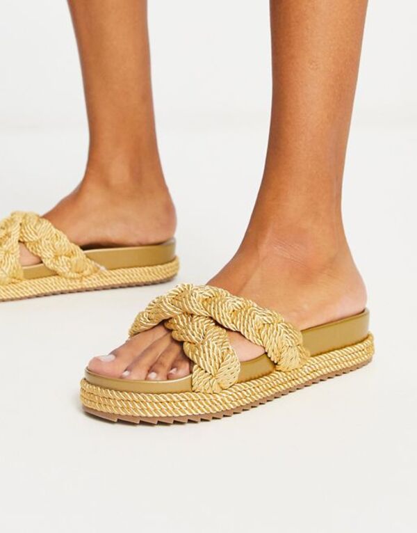 【送料無料】 エイソス レディース スリッポン・ローファー シューズ ASOS DESIGN Jasmine plaited espadrille footbed in gold GOLD