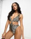 yz TEXr[` fB[X ㉺Zbg  South Beach cut out ring detail swimsuit in leopard print Multi