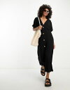 yz GC\X fB[X s[X gbvX ASOS DESIGN flutter sleeve midi tea dress with buttons in black black