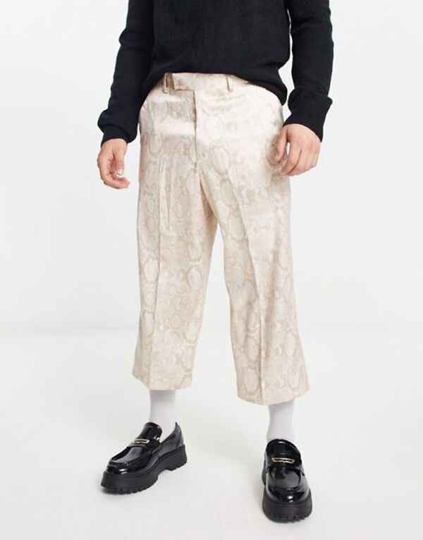 【送料無料】 エイソス メンズ カジュアルパンツ ボトムス ASOS DESIGN wide leg smart culotte pants with stone snake print STONE
