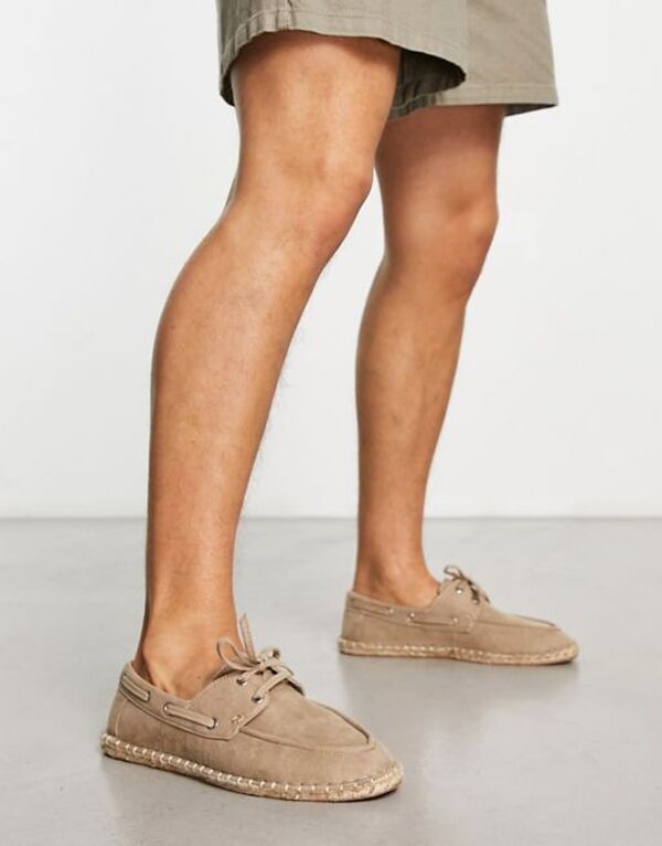 【送料無料】 エイソス メンズ デッキシューズ シューズ ASOS DESIGN espadrilles boat shoes in stone faux suede STONE