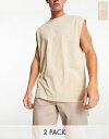 【送料無料】 アナザーインフルエンス メンズ タンクトップ トップス Another Influence 2 pack oversized tank tops in neutral tones STONE