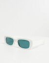 【送料無料】 エイソス メンズ サングラス・アイウェア アクセサリー ASOS DESIGN chunky rectangle sunglasses with ink green lens in white WHITE