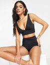 【送料無料】 エイソス レディース トップのみ 水着 ASOS DESIGN mix and match deep band side ruched crop bikini top in black Black(4)