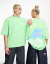 【送料無料】 クルックドタン レディース シャツ トップス Crooked Tongues unisex oversized t-shirt with CT record man in green GREEN