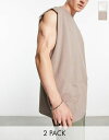 【送料無料】 エイソス メンズ タンクトップ トップス ASOS DESIGN 2-pack oversized tank tops in ecru and light brown Multi