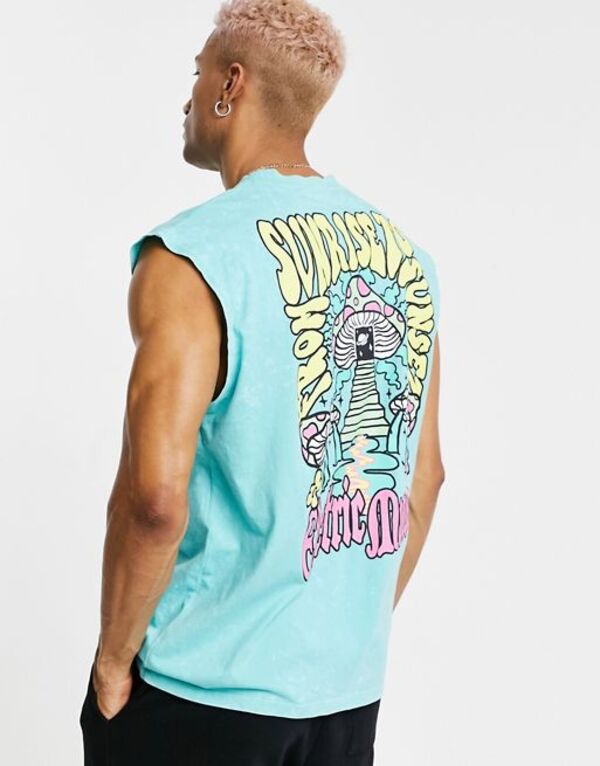 【送料無料】 エイソス メンズ タンクトップ トップス ASOS DESIGN oversized tank in washed blue with skate back print Green