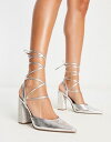 エイソス 【送料無料】 エイソス レディース ヒール シューズ ASOS DESIGN Panda embellished tie leg block heeled shoes in silver SILVER