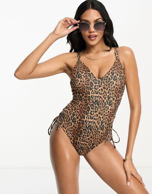 エイソス 水着 レディース 【送料無料】 エイソス レディース 上下セット 水着 ASOS DESIGN Fuller Bust plunge rib swimsuit with lace up side detail in leopard animal print LEOPARD ANIMAL PRINT