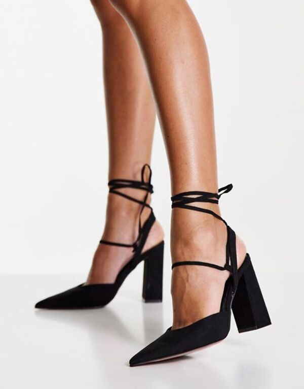 【送料無料】 エイソス レディース ヒール シューズ ASOS DESIGN Panda tie leg block heel shoes in black Black